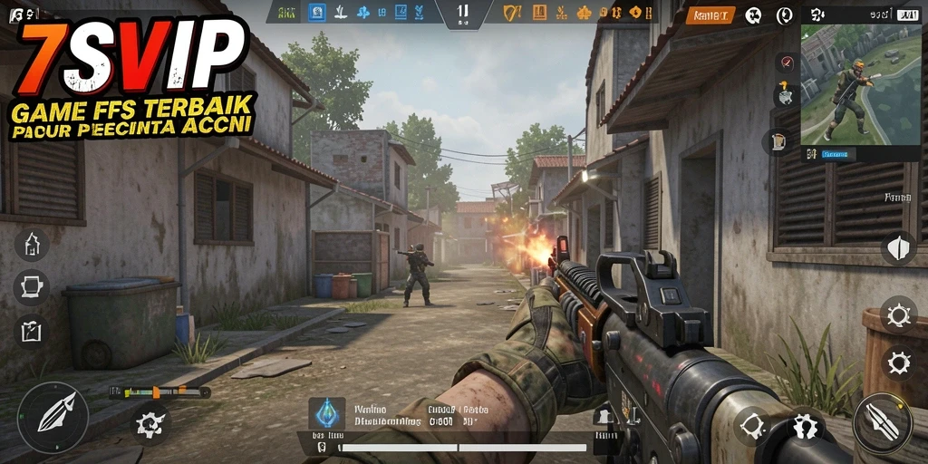 Tampilan aksi mendebarkan dari gameplay 7SVIP dengan nuansa FPS yang kental.