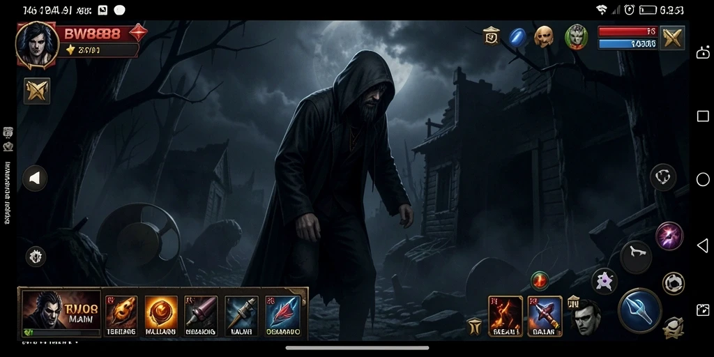 Screenshot gameplay menakutkan dari BW888 dengan kegelapan yang menyelimuti.