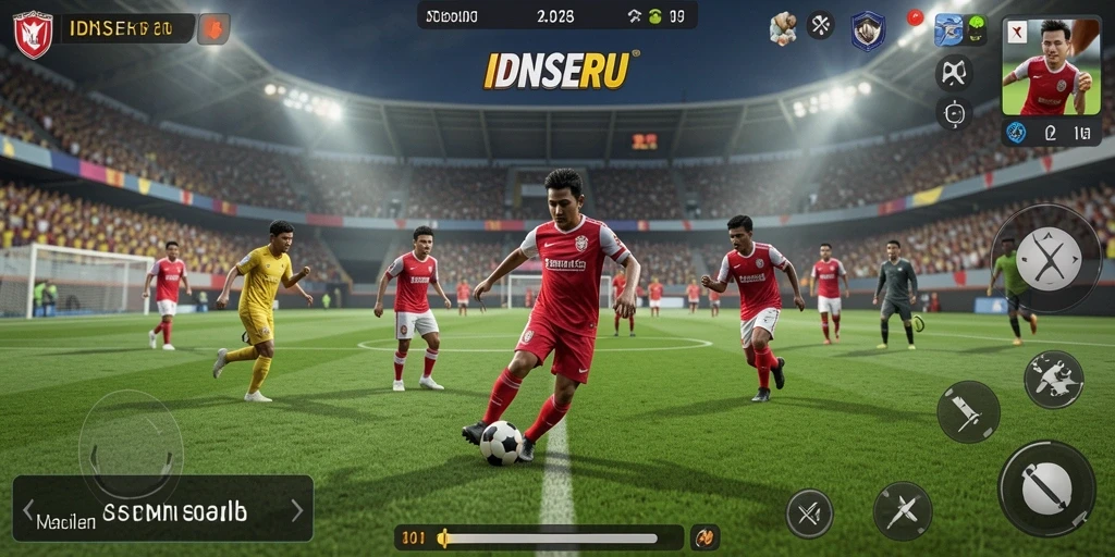 Tampilan menarik gameplay sepak bola IDNSERU yang menegangkan.