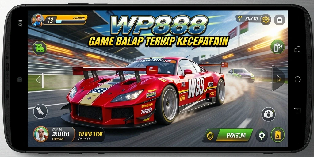 Tampilan gameplay WP888 yang mendebarkan dan penuh aksi balap.