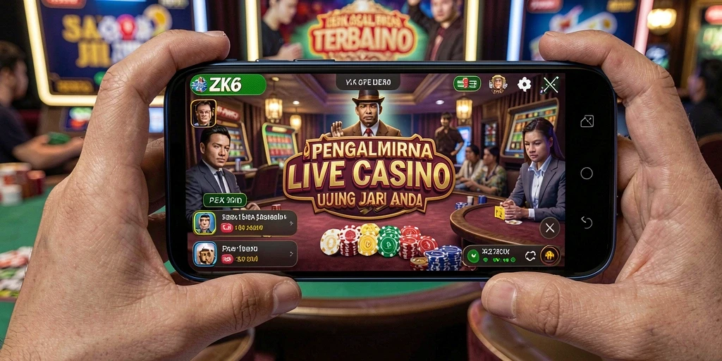 Screenshot gameplay ZK6 Live Casino dengan dealer dan pemain nyata.